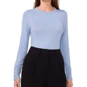 Halogen Button Cuff Crewneck Knit Sweater In Clear Blue Sky